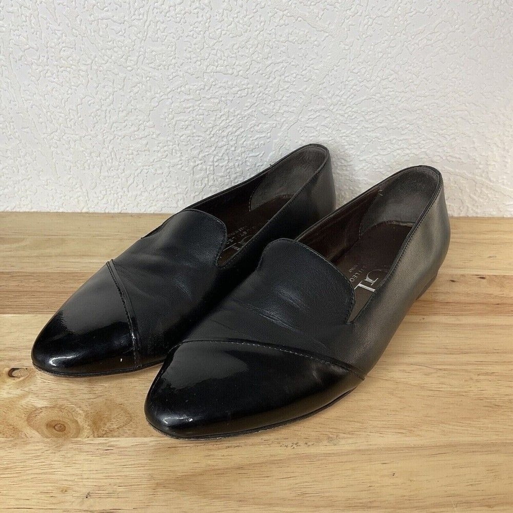 AGL Black Pointed Venetian Slip On Loafer Women 38.5/ US8-8.5 Italy Leather